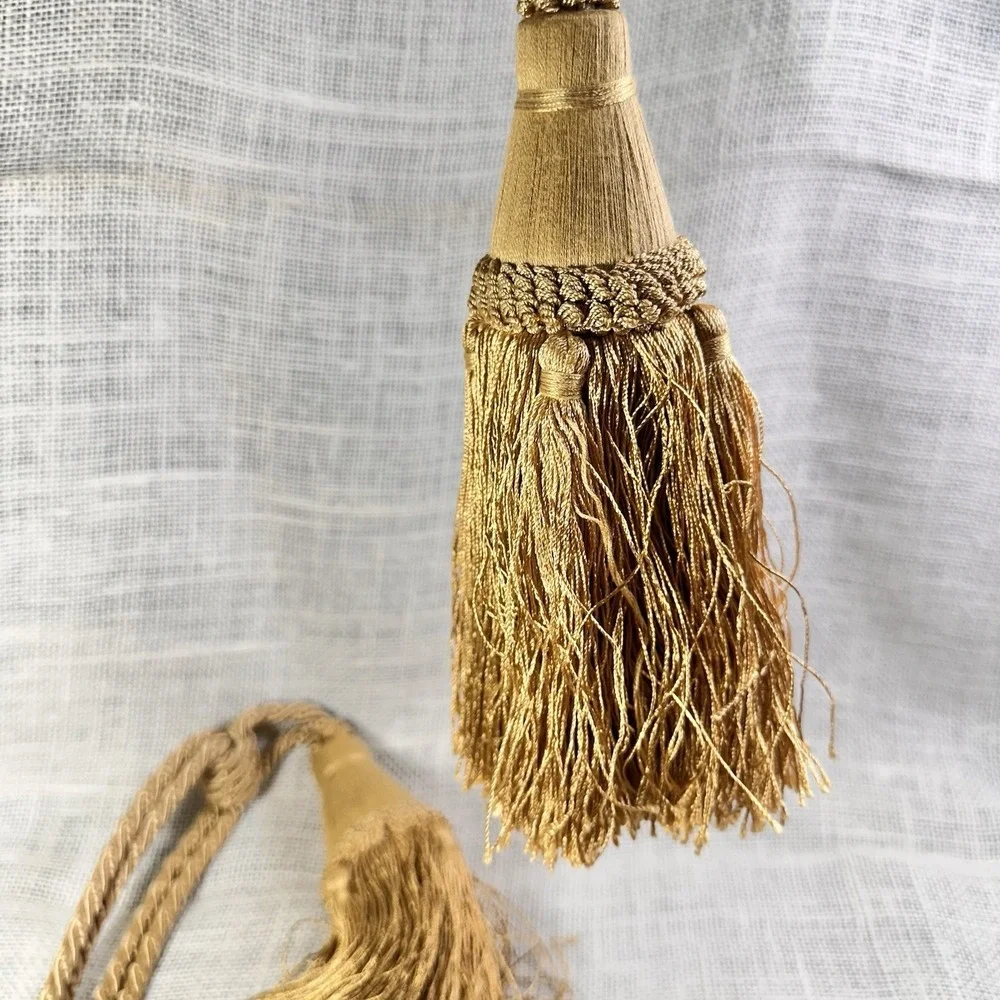 Gold Curtain Tassel Tiebacks Pair Braided Rope Drapery Holdbacks 23
